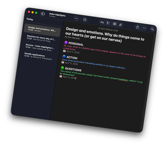 Kocono app preview showing color-coded highlights